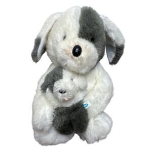 Dakin Sheep Dog Puppy Plush Mom Mama With Baby White Gray Stuffed Vintage 1985